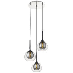 Adda 3 Light E14 Chrome Adjustable Pendant With Smoked Grey Inner Shade & Clear Outer Glass