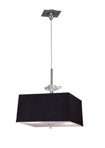 Akira Square Pendant 4 Light E27, Polished Chrome / Frosted Glass With Black Shade