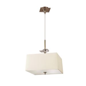 Akira Square Pendant 4 Light E27, Antique Brass/Frosted Glass With Cream Shade