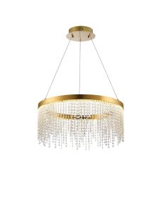 Bano 61.5cm Round Dimmable Pendant 29W LED, 4000K, 3500lm, French Gold / Crystal Chain, 3yrs Warranty