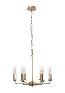 Banyan 44cm 6 Light Multi Arm Pendant/Semi Flush Without Shade, c/w 1.5m Chain, E14 Champagne Gold