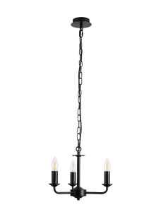 Banyan 35cm 3 Light Multi Arm Pendant Without Shade, c/w 1.5m Chain, E14 Matt Black