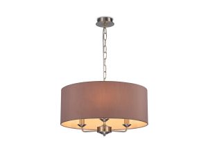 Banyan 3 Light Multi Arm Pendant, With 1.5m Chain, E14 Satin Nickel With 50cm x 22cm Dual Faux Silk Shade, Taupe/Halo Gold