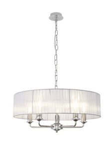 Banyan 5 Light Multi Arm Pendant With 60cm x 15cm Organza Shade Polished Chrome/Grey