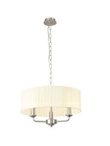 Banyan 3 Light Multi Arm Pendant With 45cm x 15cm Organza Shade Satin Nickel/Cream