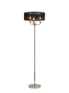 Banyan 3 Light Switched Floor Lamp With 45cm x 15cm Black Organza Shade Polished Nickel/Black