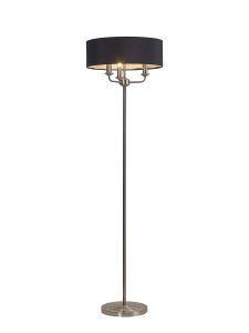 Banyan 3 Light Switched Floor Lamp With 45cm x 15cm Faux Silk Shade, Satin Nickel/Black