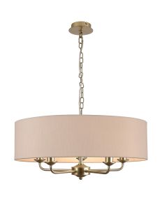 Banyan 5 Light Multi Arm Pendant With 60cm x 15cm Dual Faux Silk Fabric Shade Champagne Gold/Nude Beige