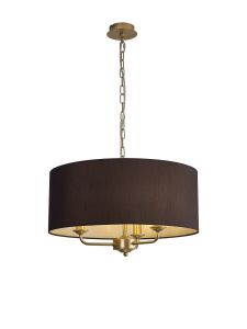 Banyan 3 Light Multi Arm Pendant With 50cm x 20cm Faux Silk Fabric Shade Champagne Gold/Black