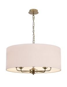 Banyan 5 Light Multi Arm Pendant With 60cm x 22cm Dual Faux Silk Fabric Shade Champagne Gold/Nude Beige