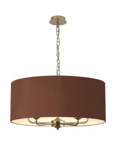 Banyan 5 Light Multi Arm Pendant With 60cm x 22cm Dual Faux Silk Fabric Shade Champagne Gold/Taupe