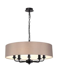 Banyan 5 Light Multi Arm Pendant With 60cm x 15cm Faux Silk Fabric Shade Matt Black/Grey