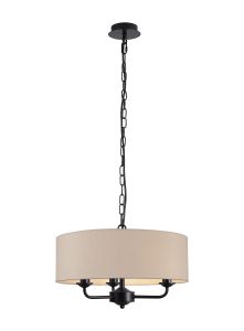 Banyan 3 Light Multi Arm Pendant With 45cm x 15cm Dual Faux Silk Fabric Shade Matt Black/Nude Beige