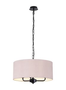 Banyan 3 Light Multi Arm Pendant With 50cm x 20cm Dual Faux Silk Fabric Shade Matt Black/Taupe