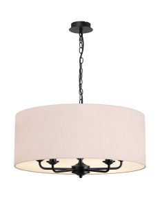 Banyan 5 Light Multi Arm Pendant With 60cm x 22cm Dual Faux Silk Fabric Shade Matt Black/Nude Beige