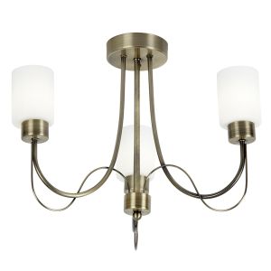 Endon BAXTER-3AB 3 Light Ceiling Fitting In Antique Brass With Opal Glass
