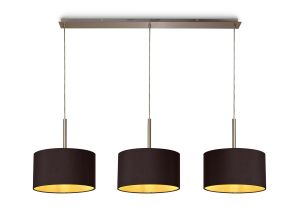 Baymont Satin Nickel 3 Light E27  Linear Pendant With 30cm x 17cm Dual Faux Silk Shade, Midnight Black/Green Olive