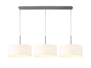 Baymont Satin Nickel 3 Light E27  Linear Pendant With 40cm x 18cm Dual Faux Silk Shade, Nude Beige/Moonlight