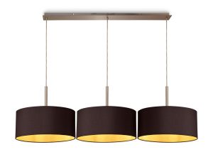 Baymont Satin Nickel 3 Light E27  Linear Pendant With 40cm x 18cm Dual Faux Silk Shade, Midnight Black/Green Olive