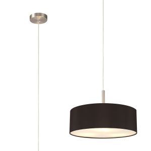 Baymont Satin Nickel  3 Light E27 Single Pendant, With 45cm x 15cm Faux Silk Shade, Black