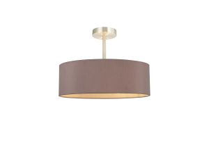 Baymont Satin Nickel 5 Light E27 Semi Flush Fixture, With 45cm x 15cm Dual Faux Silk Shade, Taupe/Halo Gold