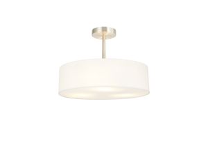 Baymont Satin Nickel 5 Light E27 Semi Flush Fixture, With 45cm x 15cm Faux Silk Shade, White