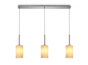 Baymont Polished Chrome 3 Light E27  Linear Pendant, With 12cm x 20cm Dual Faux Silk Shade, Nude Beige/Moonlight