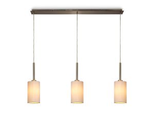 Baymont Antique Brass 3 Light E27  Linear Pendant, With 12cm x 20cm Dual Faux Silk Shade, Nude Beige/Moonlight