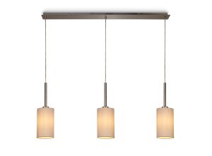 Baymont Satin Nickel 3 Light E27  Linear Pendant, With 12cm Dual Faux Silk Shade, Nude Beige/Moonlight