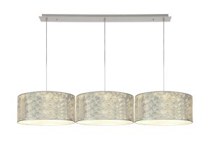 Baymont Polished Chrome 3 Light E27 Linear Pendant With 40cm x 18cm Silver Leaf Shade 2m