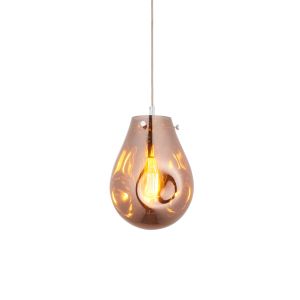 Nusa 1 Light E27 Polished Chrome Adjustable Pendant With Medium Metallic Copper Blown Glass Shade