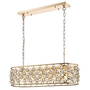 Cestone 5 Light E14 Gold Linear Bar Pendant With Adjustable Chain