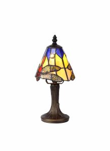 Crown Tiffany Table Lamp, 1 x E14, Black/Gold, Blue/Orange/Crystal Shade