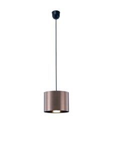 Dako 20cm Black Pendant 1 Light E27 With 200 x 150mm Metallic Bronze Finish Cylinder Shade, c/w Ceiling Bracket