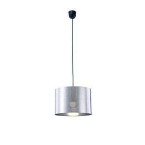 Dako 30cm Black Pendant 1 Light E27 With 300 x 200mm Metallic Chrome Finish Cylinder Shade, c/w Ceiling Bracket