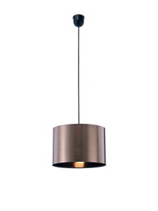 Dako 30cm Black Pendant 1 Light E27 With 300 x 200mm Metallic Bronze Finish Cylinder Shade, c/w Ceiling Bracket