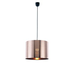 Dako 35cm Black Pendant 1 Light E27 With 350 x 250mm Metallic Copper Finish Cylinder Shade, c/w Ceiling Bracket