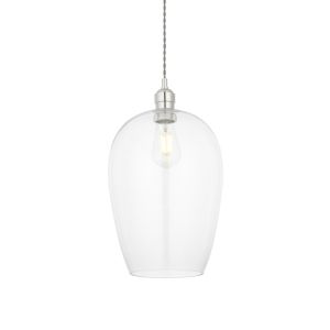 Vigo 1 Light E27 Polished Nickel Large Adjustable Pendant With Clear Hand Blown Glass Shade