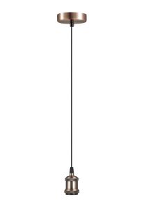 Dreifa 10cm 1.5m Suspension Kit 1 Light Antique Copper/Black Braided Cable, E27 Max 20W, c/w Ceiling Bracket (Maximum Load 1.5kg)