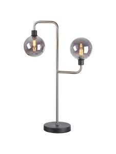 Eaton Table Lamp, 2 Light G9, Graphite / Satin Nickel / Smoke Glass