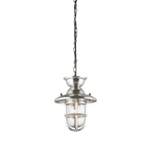 Rowling 1 Light E27 Antique Silver Adjustable Ceiling Pendant With Clear Glass Shade