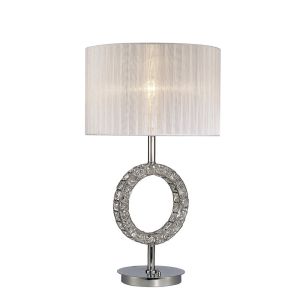 Florence Round Table Lamp With White Shade 1 Light E27 Polished Chrome/Crystal