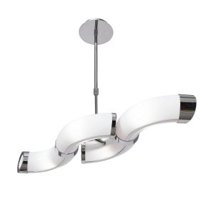 Guss Rectangular Pendant Convertible To Semi Flush 2 Arm E27 4 Light E27 Bar, Polished Chrome/White Acrylic, CFL Lamps INCLUDED