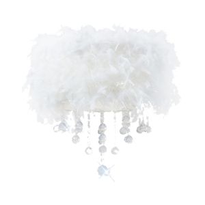Ibis 35cm Flush Ceiling With White Feather Shade 3 Light E14 Polished Chrome/Crystal