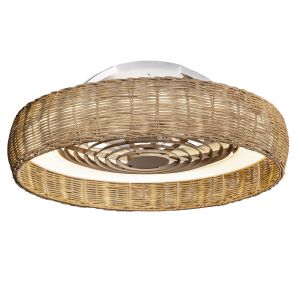 Kilimanjaro 65cm 70W LED Dimmable Ceiling Light With 35W DC Reversible Fan c/w Remote Control, 3000lm, Beige Rattan, 5yrs Wrnty