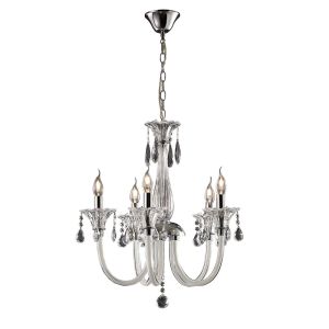Lavinea 54cm Pendant 5 Light E14 Polished Chrome/White Glass/Crystal (Item is Not Suitable For Mail Order Sales, COLLECTION ONLY)