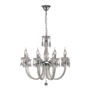 Lavinea 70cm Pendant 8 Light E14 Polished Chrome/White Glass/Crystal (Item is Not Suitable For Mail Order Sales, COLLECTION ONLY)