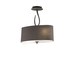 Lua Oval Semi Flush 2 Light E27, Ash Grey With Ash Grey Shade