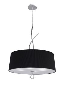 Mara 55cm Pendant 4 Light E27 Round, Polished Chrome With Black Shade