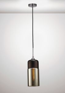 Mia 13cm Single Tube Pendant 1 Light E27 Polished Chrome/Black/Smoke Glass